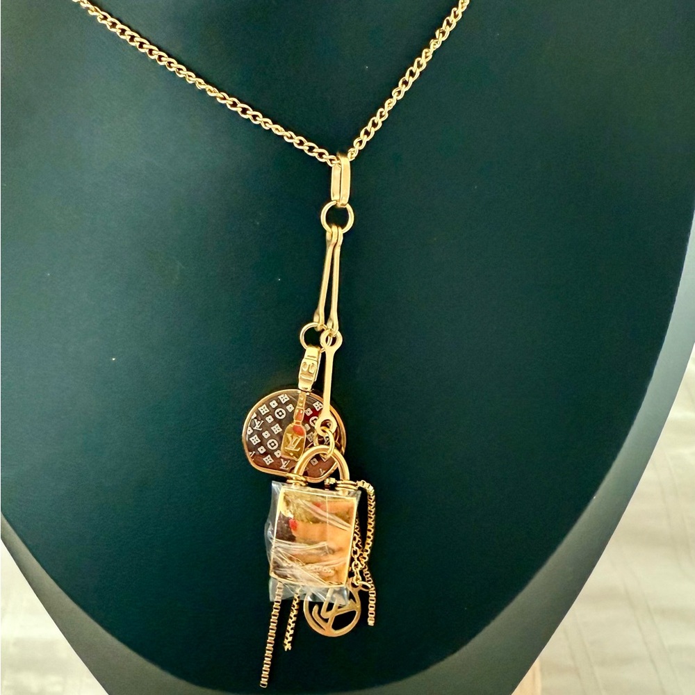Upcycled Louis Vuitton Elegant Gold Pendant Necklace..